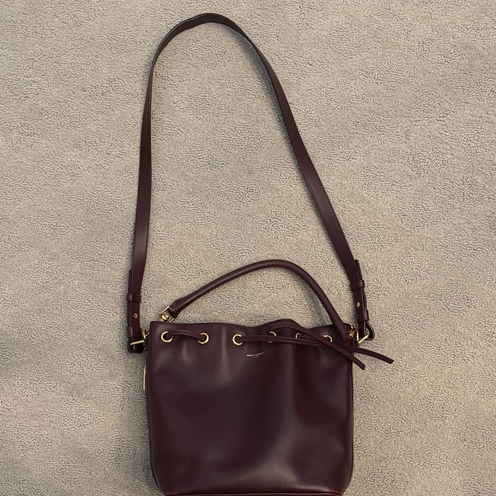 Saint Laurent Burgundy Shoulder Bag with Gold Accents - Picture 6 of 7